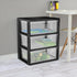 CLMSTE 3 Plastic Drawer Wide Tower Plastic Storage Cart with Clear Pull Out Drawers, Black