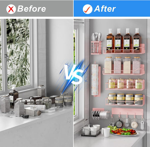 IYEBAU Refrigerator,8 Pack Set Magnetic Spice Rack for Magnetic Fridge Shelf, Moveable Spice Organizer with Hook Rack