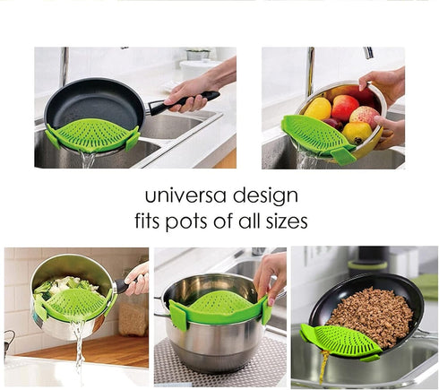 2 Pcs Silicone Clip on Strainer, Fits All Pots and Bowls for Pasta, Meat, Vegetables, and Fruit
