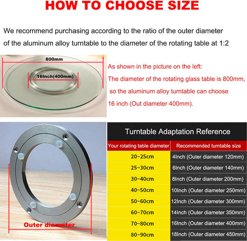 Heavy Duty Aluminium Alloy Turntable Bearing, 16" Lazy Susan Rotating Plate for Smooth Swivel Dining Table