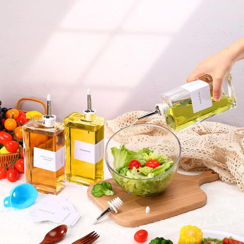 Reallnaive 3 Sets Nozzles 500ml Set Olive Oil Dispenser Bottles for Kitchen with Funnel Labels Cooking Oil Dispenser