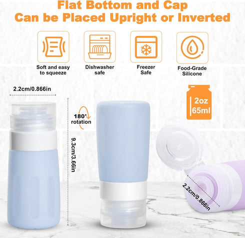 4Pcs 2 Oz Condiment Squeeze Bottles for Sauces, Leakproof Salad Dressing Container to Go, Small Silicone Squeeze