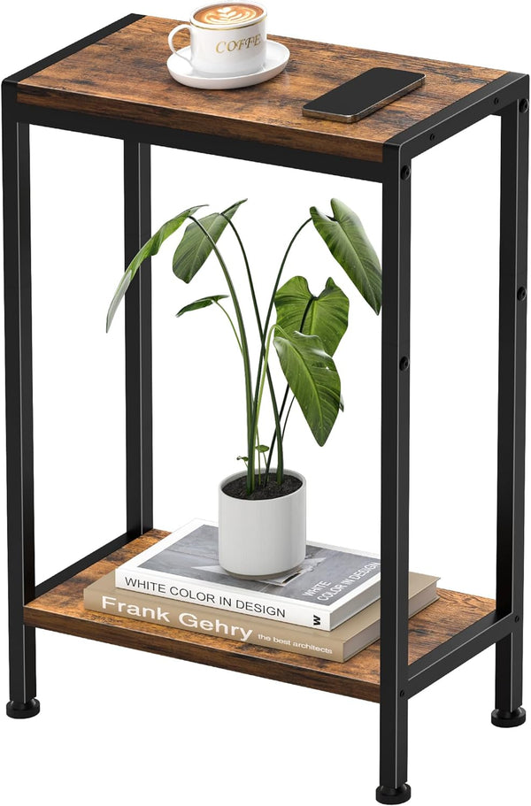 Narrow Side Table for Small Space, 2-Tier Slim End Table, Thin Nightstand,