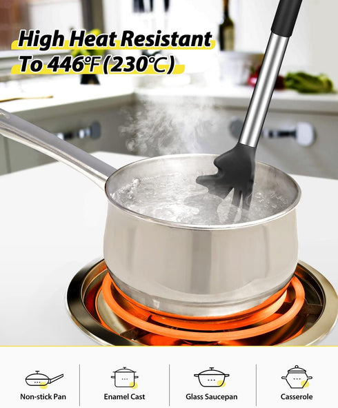 Silicone Pasta Fork and Soup Ladle Set, Non-Stick BPA Free Heat-Resistant Kitchen Utensils for Cooking