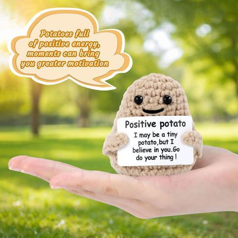 TOYMIS Mini Funny Knitted Wool Potato Toy with Positive Card - Creative Cute Crochet Doll Cheer Up Gift for Friends