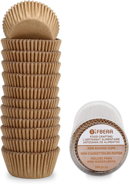 Gifbera Natural Mini Cupcake Liners, Odorless Greaseproof Paper Muffin Baking Cups, 300-Count, Natural Color