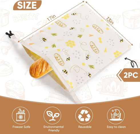 RYJNM 2 Pack Fresh(17"13") Beeswax Bread Bags for Sourdough, Reusable Bees Wax Bread Bag for Homemade Bread, Natural