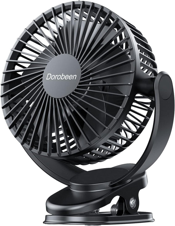 Dorobeen Portable Clip-On Fan, 5000mAh Battery Powered, 3 Speed Quiet Mini Desk Fan for Home Office Stroller Camping