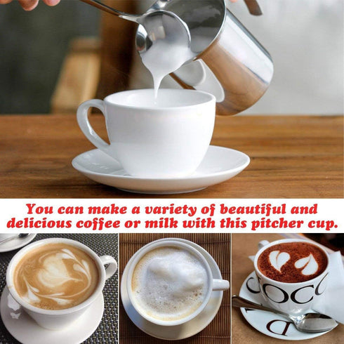 HOMEGOAL Chocolate(14-Ounce/400ml) Milk Frother, Stainless Steel Manual Milk Foamer, Handheld Coffee Milk Frothing