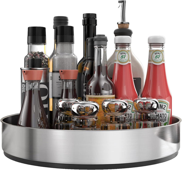 VAEHOLD Pantry Cabinet Lazy Susan - Stainless Steel Black Spice Rack Turntable for Kitchen Cabinet Organizer