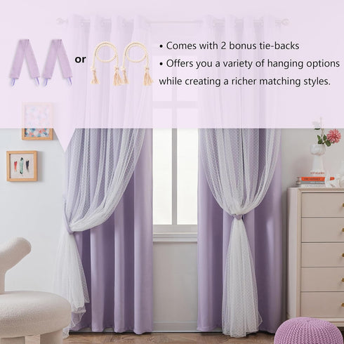 63 inch Grommet 52" 2 MYSKY HOME Lilac Blackout Short Curtains Long for Bedroom Girls & Nursery Kids Purple Lavender