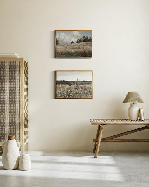 InSimSea Golden Framed Vintage Canvas Wall Art - 12x16in Wildflower Field Rustic Floral Landscape Print