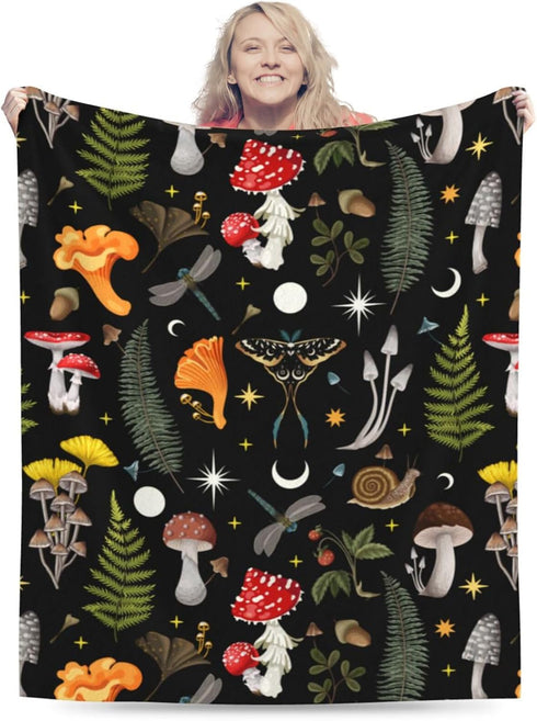 Siiuuol 80x60 Inch Wild Forest Mushrooms Throws Blanket Gifts for Men Women Gfits Couch Bed Bedding Soft Moth Moon