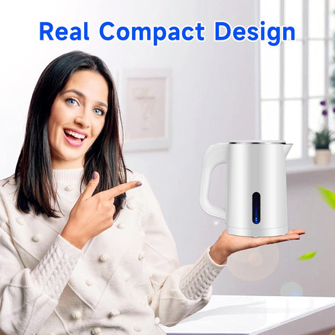 Small Electric Tea Kettle, 0.8L Stainless Steel Portable Mini Hot Water Boiler with Auto Shut-Off & Boil Dry