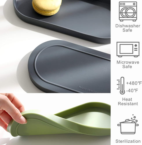Lazy K Silicone Tray - Small Multi-Purpose Vanity Organizer - Spoon Rest Holder (Black)