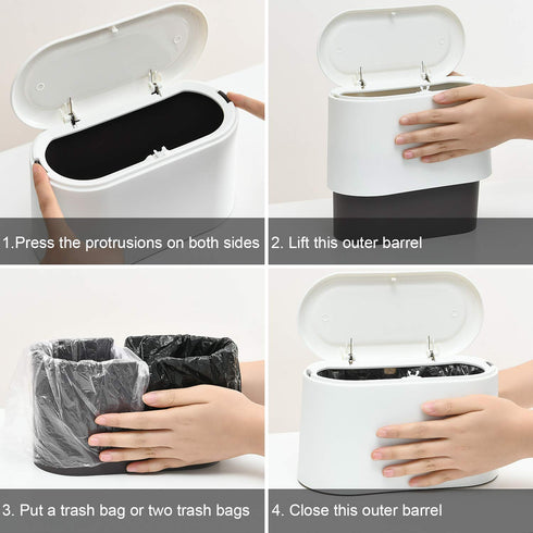 SUBEKYU Mini Trash Can with Lid, Small Desk Trash Can, White, Includes 3 Roll Bags