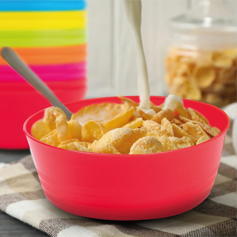 Kids Plastic Bowls Set of 12, 10 Ounce Microwave Dishwasher Safe BPA Free Non Toxic Toddler Bowls in 6 Bright Colors