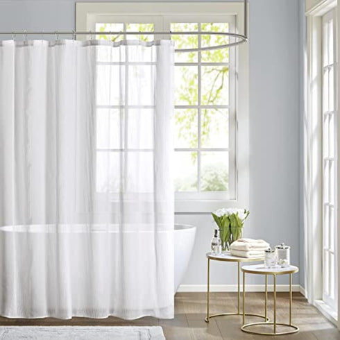 Madison Park Anna Sheers Shower Curtain, Textured Striped Design, 72x72", Ivory