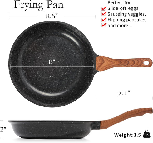 ESLITE LIFE Nonstick Ceramic Frying Pan Skillet, Non-Toxic Egg Omelette Kitchen Cooking Pans Compatible with All Stovetops (Gas, Electric & Induction), PTFE & PFOA Free (Black, 8'') by ESLITE LIFE