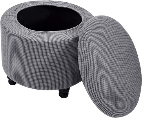 Andreannie Stretch Dark Grey Jacquard Fabric Ottoman Slipcover Floding Storage Foot Stool Covers