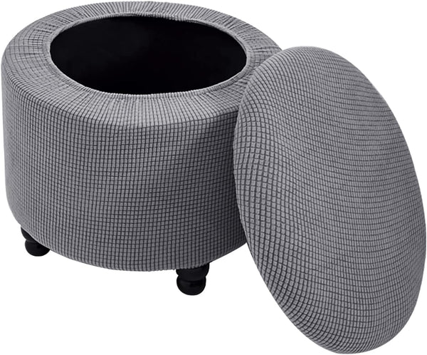 Andreannie Stretch Dark Grey Jacquard Fabric Ottoman Slipcover Floding Storage Foot Stool Covers