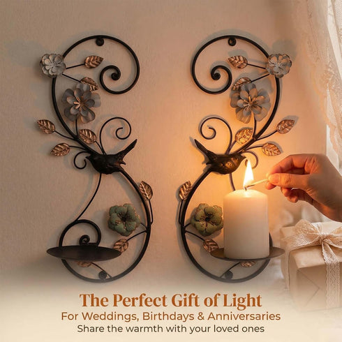 Birminwind Set 2 Farmhouse Wall Candle Sconces of - Distressed Candle Holder Wall Mounted for Pillar - Vintage Metal