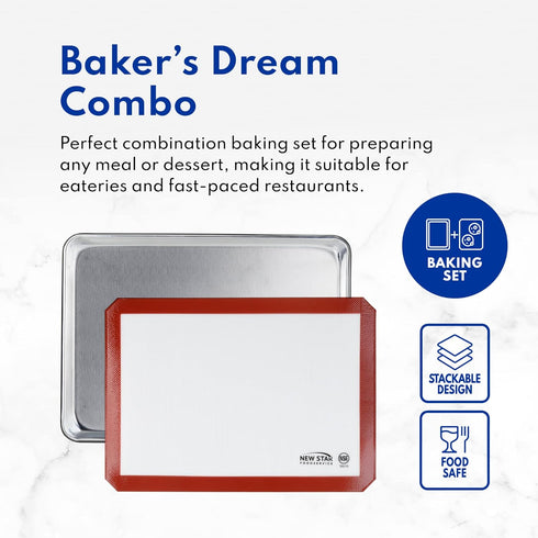 New Star Foodservice Commercial-Grade Aluminum Sheet Pan & Silicone Baking Mat Set, 9" L x 13" W