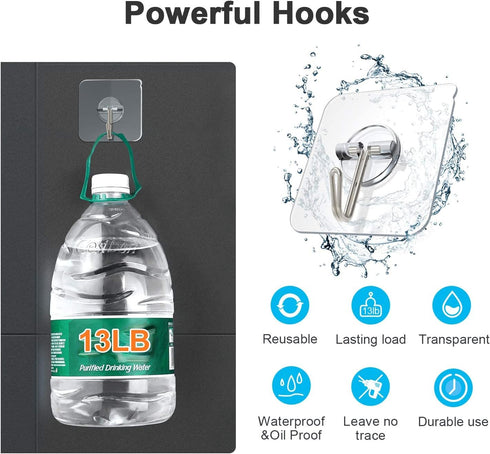 Adhesive Hooks Removable Wall Hooks, 13 LB Ceiling Hook, Transparent Seamless Waterproof, 10 Pack
