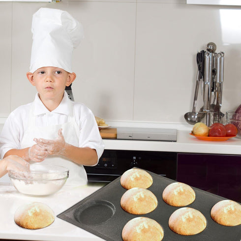 Bluedrop Silicone Hamburger Bread Forms, Perforated Bakery Molds, Non Stick Baking Sheets Fit Half Pan Size