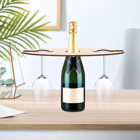 Alipis 3pcs Bamboo Wine Storage Rack with Glass Holder, Countertop Bottle Shaped Shelf for Kitchen Decoration