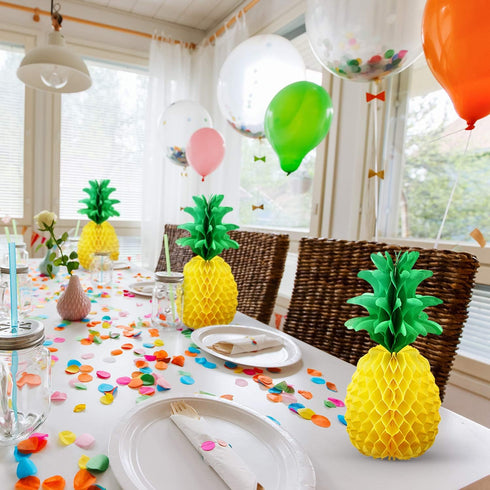 Blulu 6 Pieces 14 Inch Pineapple Honeycomb Centerpieces, Tissue Paper Hanging Decorations for Tropical Luau Hawaiian