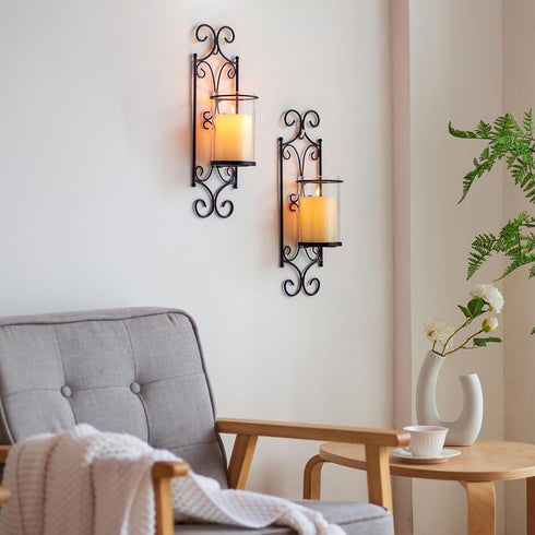 Set 2 Sziqiqi Candle Sconces - of Black Candle Holders for Pillar Contemporary Wall Decorations Sconce Decorative Metal