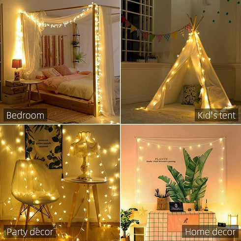 33 100 Star String Lights Plug in - ft LED Star Fairy String Lights with Remote and Timer, Waterproof for Bedroom Porch