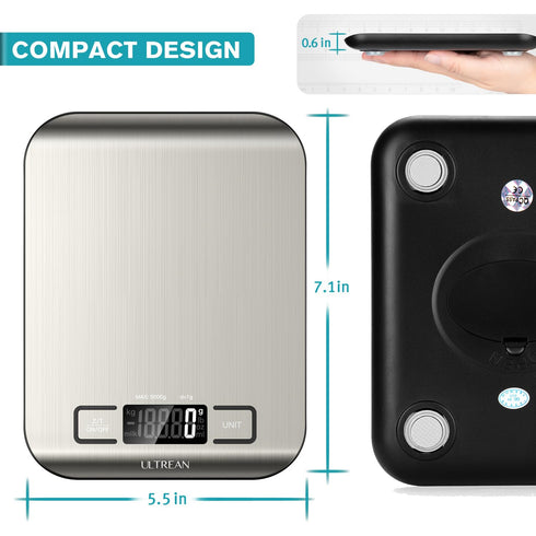 Ultrean Digital Kitchen Food Scale, 11lb Weight Grams and Ounces for Baking, Cooking, Meal Prep, 6 Units with Tare