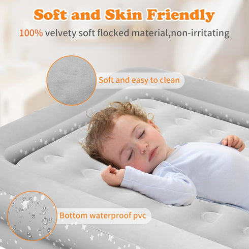 EQURROY 4-7 Air Mattress for Kids Years - Toddler Travel Bed with Built-in Pump, Sides for Safety, Ultra Soft Plush