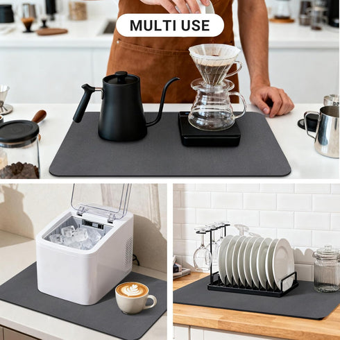 SeekOasis 24x16 Inch, Counter, Countertops, Coffee Mat Dark Gray Coffee Table Mat, Absorbent Hide Stain Rubber Backed