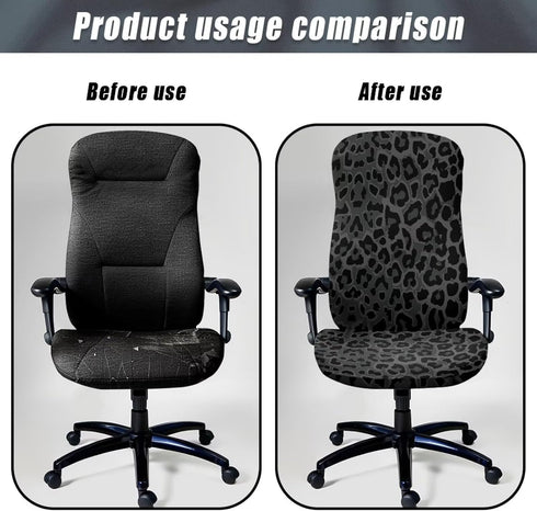 Black Leopard Print Office Chair Cover, Removable Computer Chair Slipcovers with Elastic Bottom Universal Rotating Desk