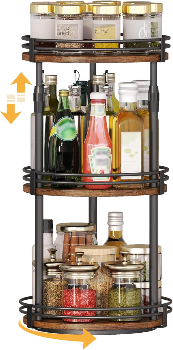 Across-Star Lazy-Susan-Organizer-Spice-Rack, 3-Tier Rotating Spice Organizer For Cabinet Pantry, Seasoning Holder Shelf
