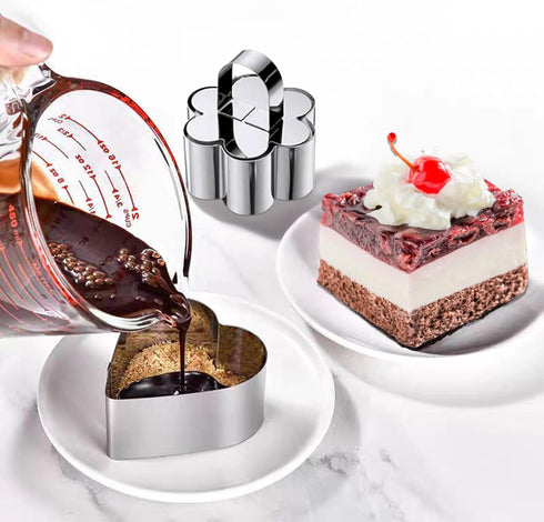 Cake Rings Stainless Steel Cooking Rings, Dessert Mousse Mold with Pusher for Making 6PCS Desserts
