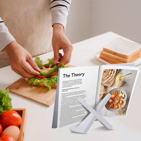 Cookbook Stand for Kitchen, Natural Rustic Bamboo White Recipe Book Holder for Kitchen Counter