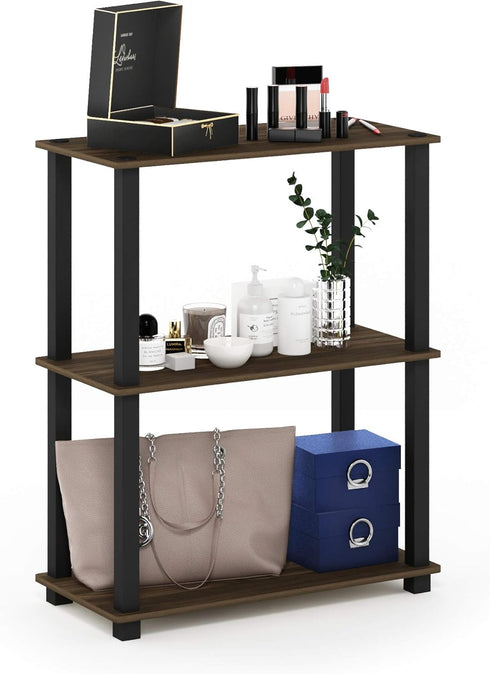 Furinno Turn-S-Tube 3-Tier Compact Multipurpose Shelf Display Rack, Columbia Walnut/Black