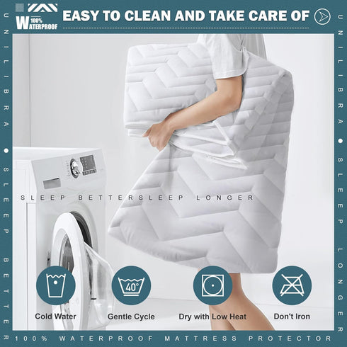 King Size Waterproof Mattress Protector Quilted, Ultra-Soft Filling Mattress Pad with Fitted Deep Pocket for 6''-25''
