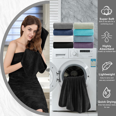 8 Set Black|2 Sheet,2 Towels,4 Cozy Set Piece Bath Towel Oversized Large Bath Hand Washcloths| Ultra Soft Bath Towel
