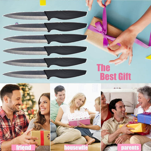 Steak Knives Set of 6 - Extremely Sharp Kitchen Ceramic Black Blade Knives