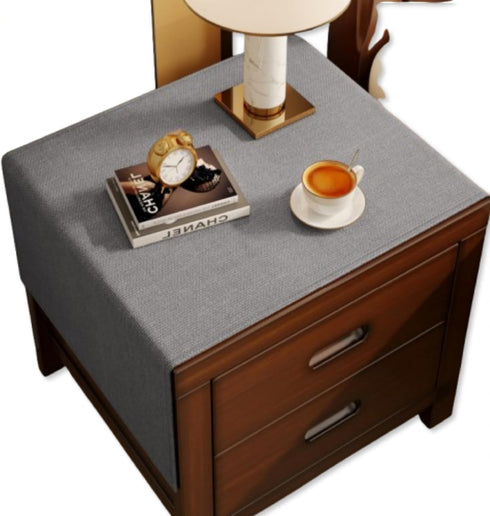 Waterproof Grey Bedside Table Mat - Durable Cotton & Linen Cover