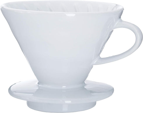 Pour Over Coffee Dripper - Ceramic Slow Brewing Accessories for Home, Cafe, Restaurants - Easy Manual Brew Maker Gift - Strong Flavor Brewer - V02 Paper Cone Filters - White, 2 Cup