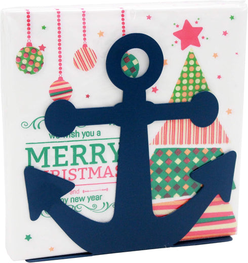 BetyHom Vintage Metal Nautical Anchor Napkin Holder in Blue