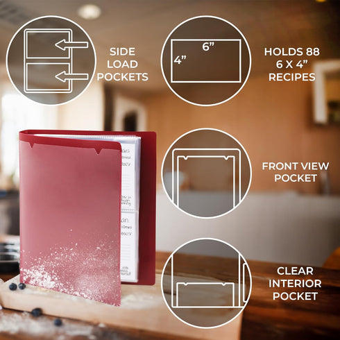 Samsill Plastic Recipe Holder: Recipe Book with Sleeves, Holds up to 88 Recipe Cards, 4x6 Index Cards, Customizable