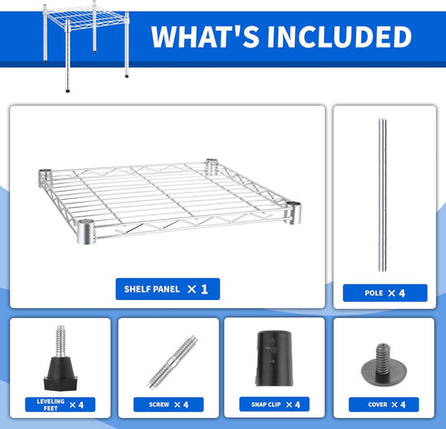 YSSOA Heavy Duty 1-Tier Shelving Unit, 15" W x 13.8" D x 15" H, Wire Metal Stackable Storage, Chrome, 2 Pack