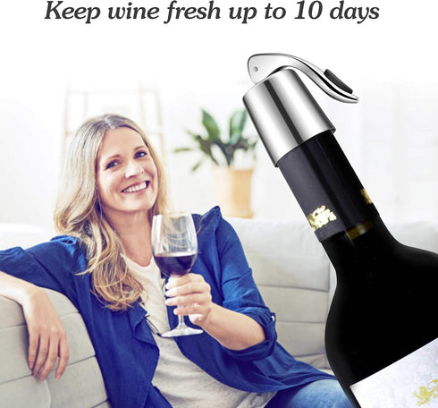 Wine Stoppers Set of 2, Stainless Steel Wine Bottle Stopper with Silicone Seal, Reusable Beverage Preserver